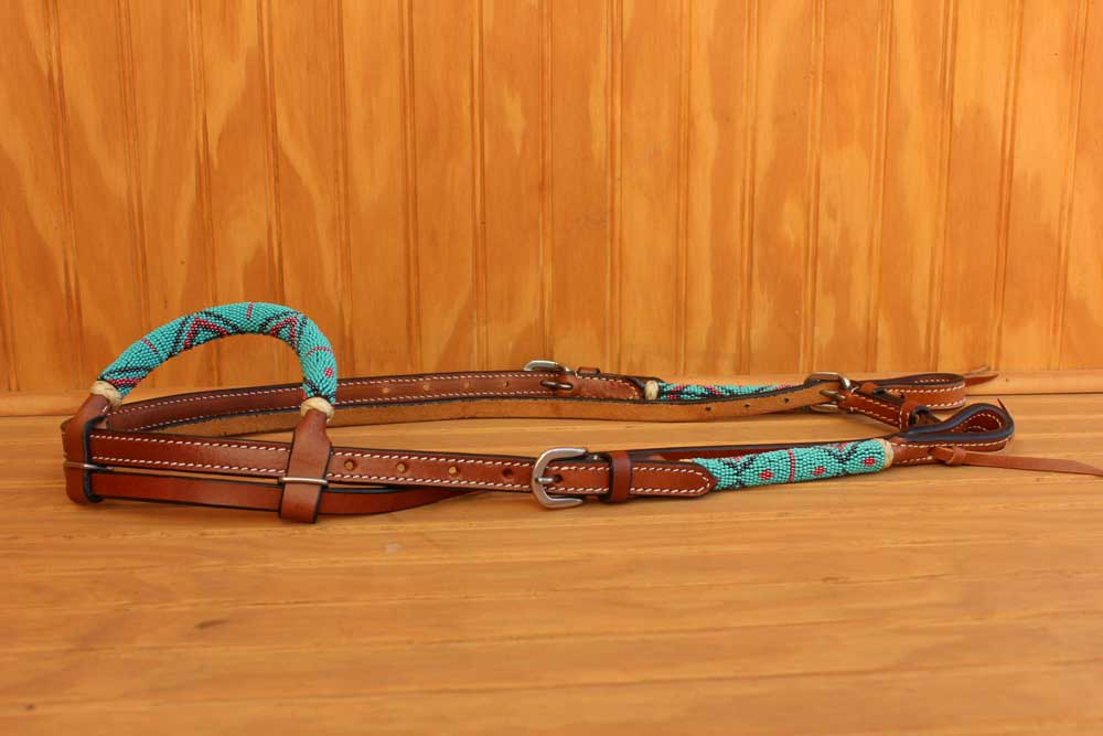 Single Ear Short Cheek Headstall with Punchy Slotted Mesa Conchos