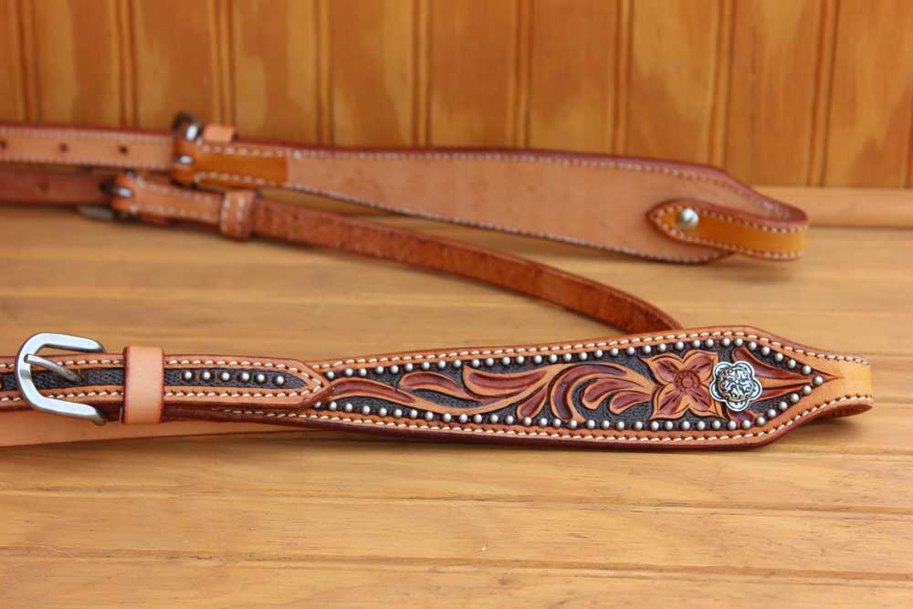 Gorgeous Inlayed 2 Tone Floral Headstall with Spots – Half Circle Ranch